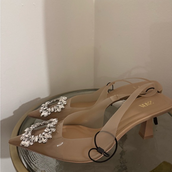 Zara Beige Heels with Crystal Embellishments - Picture 2 of 5